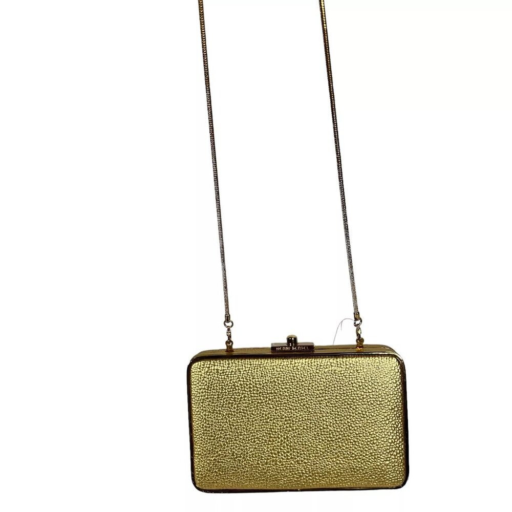 Henri Bendel The Party Starter Gold Clutch Shoulder Box Purse Removable Strap - Picture 9 of 16